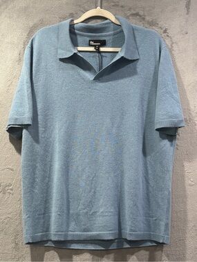 The Commons Mens Size XL 100% Cashmere Blue Short Sleeve Polo Sweater